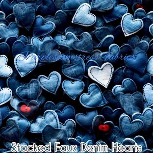 Stacked Faux Denim Hearts - Fabric