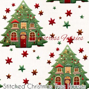 Stitched Christmas Tree Houses - Fabric