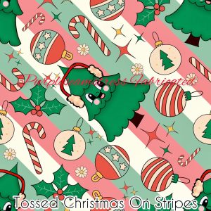 Tossed Christmas on Stripes - Fabric