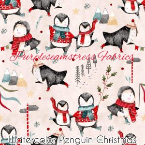Watercolor Penguin Christmas - Fabric
