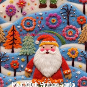 Faux Stitch Vintage Santa - Fabric