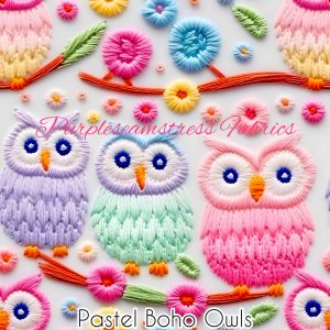 Pastel Boho Owls - Fabric
