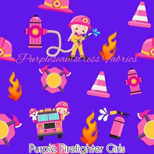 Purple Firefighter Girls - Fabric