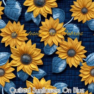 Quilted Sunflowers on Blue - Fabric