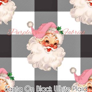 Santa on Black White Plaid - Fabric