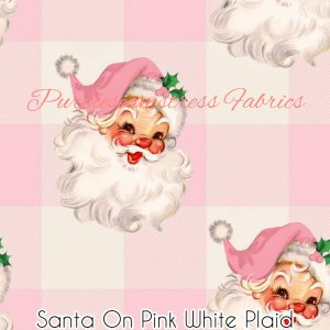 Santa on Pink White Plaid - Fabric