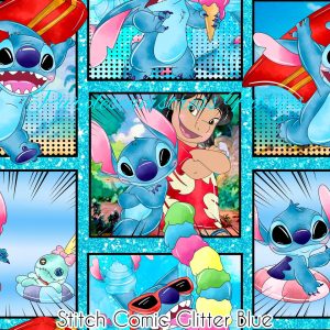 Stitch Comic Glitter Blue - Fabric