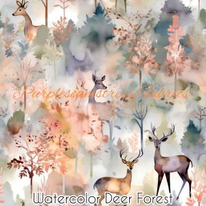 Watercolor Deer Forest - Fabric