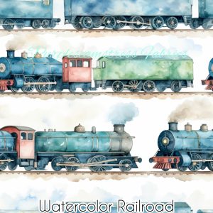 Watercolor Railroad - Fabric