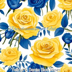 Yellow & Denim Blue Roses - Fabric