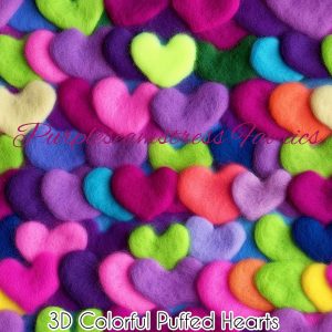 3D Colorful Puffed Hearts - Fabric