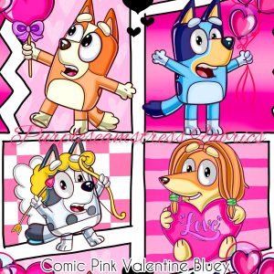 Comic Pink Valentine Bluey - Fabric