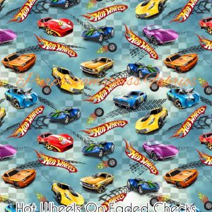 Hot Wheels on Faded Checks - Fabric