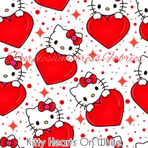 Kitty Hearts on White - Fabric