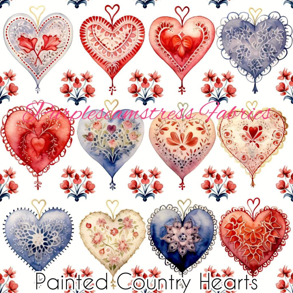 Painted Country Hearts – Fabric – Purpleseamstress Fabric