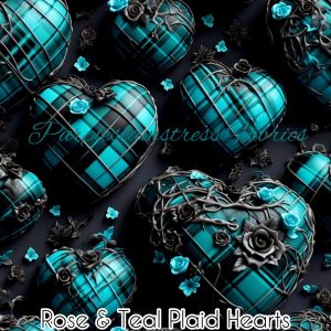 Rose & Teal Plaid Hearts