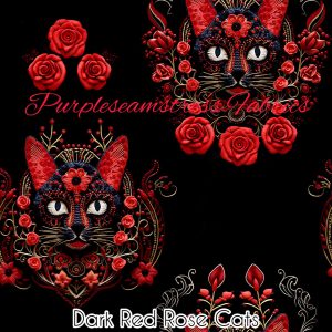 Dark Red Rose Cats - Fabric