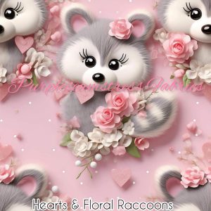 Hearts & Floral Raccoons - Fabric