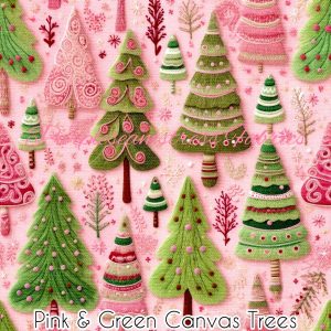 Pink & Green Canvas Trees - Fabric
