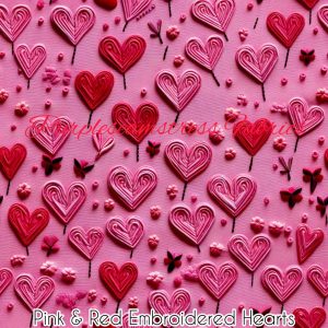 Pink & Red Embroidered Hearts - Fabric