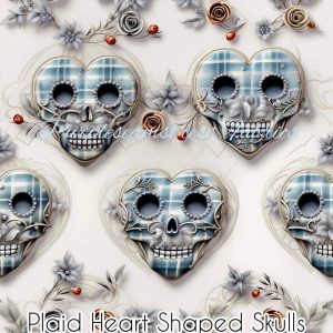 Plaid Heart Shaped Skulls - Fabric