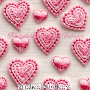 Stitched Pink Hearts - Fabric