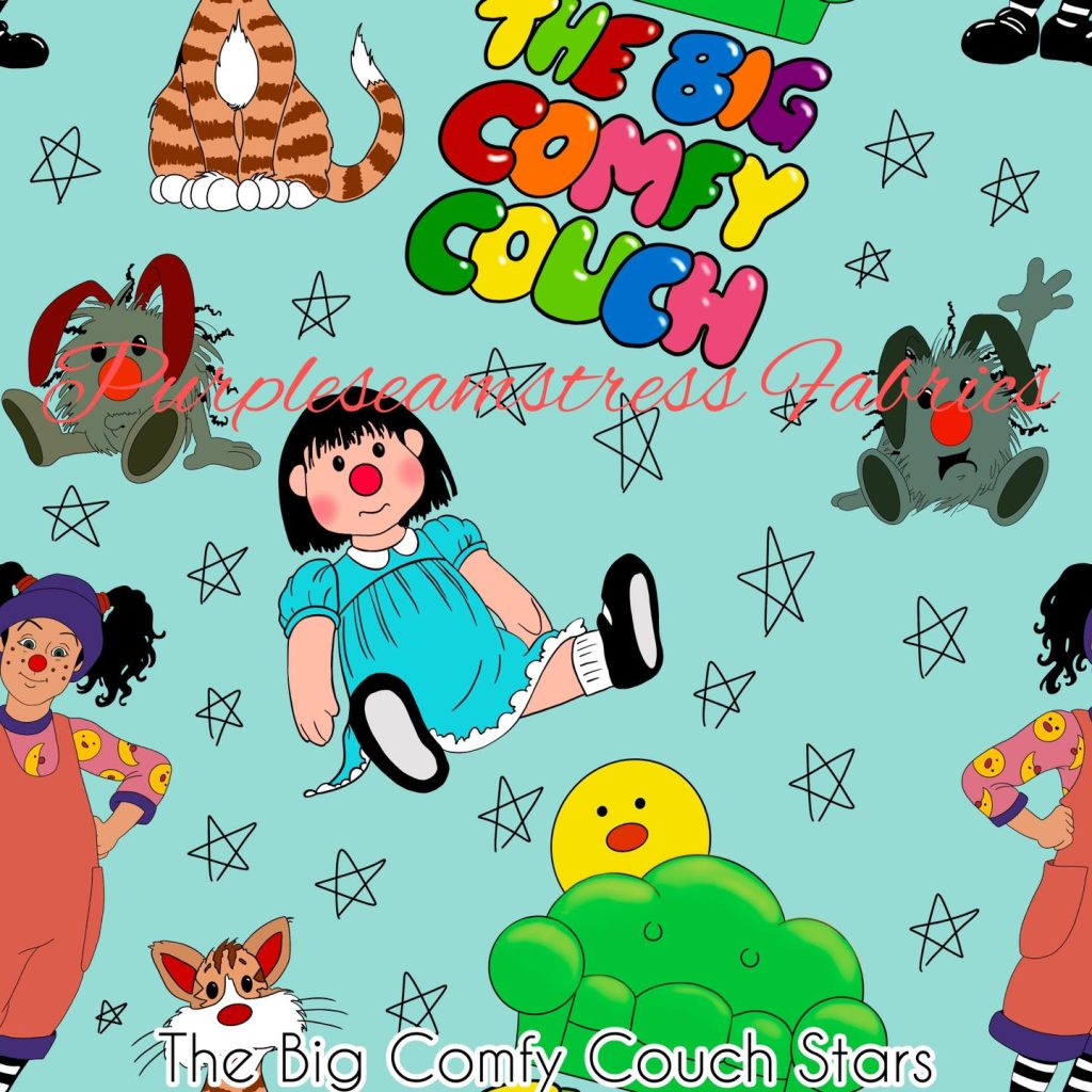 The Big Comfy Couch Stars Cotton Lycra Purpleseamstress Fabric