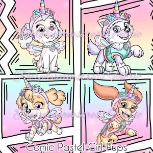 Comic Pastel Girl Pups - Fabric