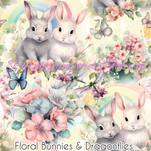 Floral Bunnies & Dragonflies - Fabric