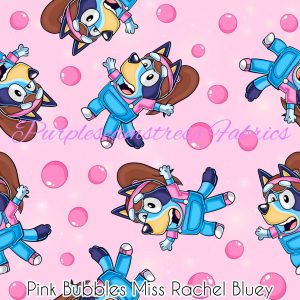 Pink Bubbles Miss Rachel Bluey - Fabric