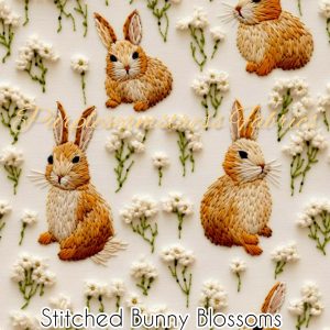 Stitched Bunny Blossoms - Fabric