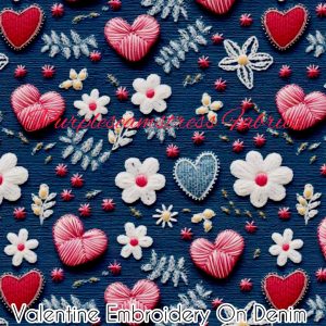 Valentine Embroidery on Denim - Fabric