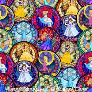 Vibrant Princesses in Stained Glass - Fabric