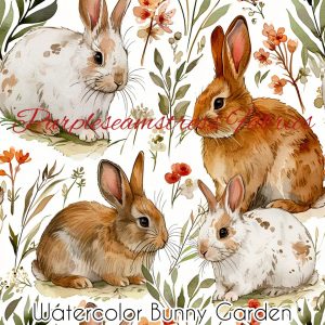 Watercolor Bunny Garden - Fabric