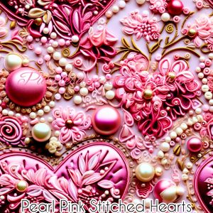 Pearl Pink Stitched Hearts - Fabric