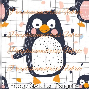 Happy Sketched Penguins - Fabric