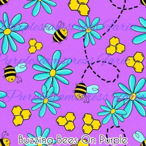 Buzzing Bees on Purple - Fabric