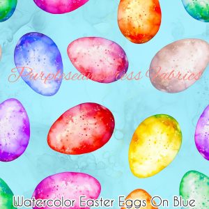 Watercolor Easter Eggs on Blue - Fabric
