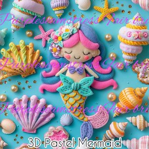 3D Pastel Mermaids - Fabric