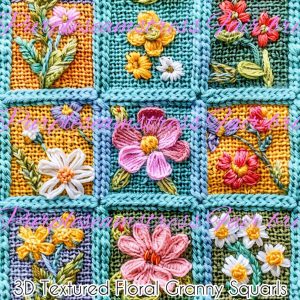 3D Textured Floral Granny Squares - Fabric