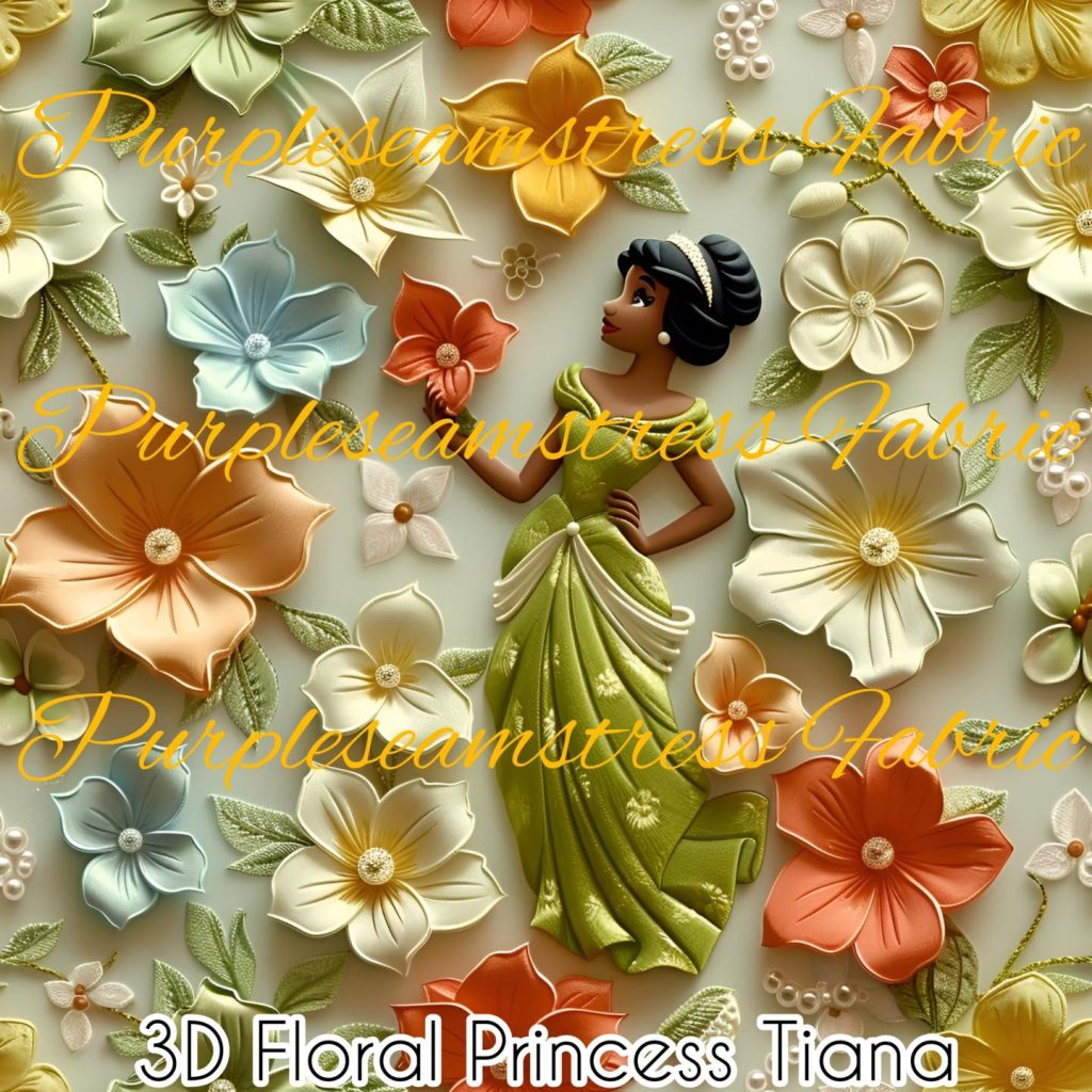 3D Floral Princess Tiana – Purpleseamstress Fabric