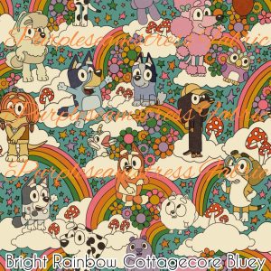 Bright Rainbow Cottagecore Bluey - Fabric