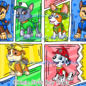 Comic Style Boy Pups - Fabric