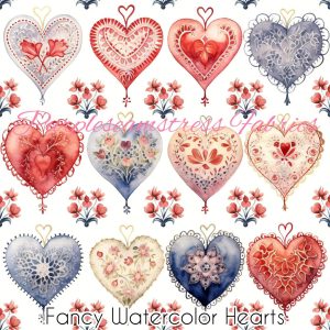 Fancy Watercolor Hearts - Fabric