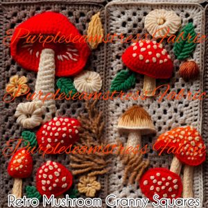 Retro Mushroom Granny Squares - Fabric
