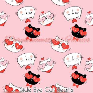 Side Eye Cat Hearts - Fabric