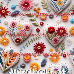 Stitched Hearts Floral - Fabric