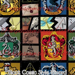 Black Comic Style Wizard - Fabric