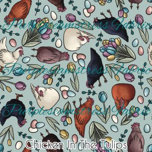 Chickens in The Tulips - Fabric