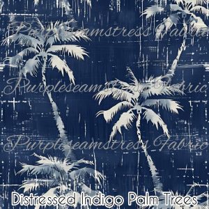 Distressed Indigo Palm Trees - Fabric